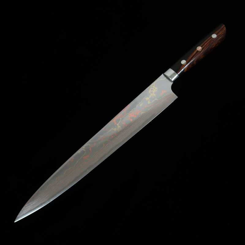 佐治武士SAJI TAKESHI 筋引 青紙二号 有色ダマスカス アイアンウッド （240/270mm）