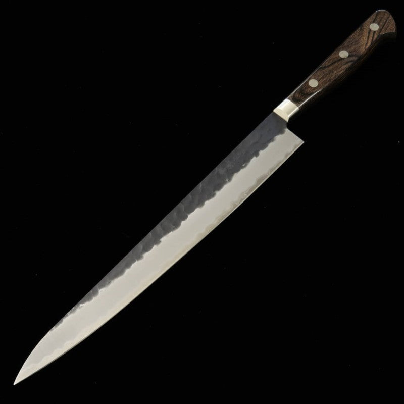 Miura MIURA Sujihiki Acier Bleu Super, martelé, finition noire, manche brun foncé (240 mm)