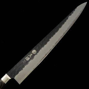 Miura MIURA Sujihiki Acier Bleu Super, martelé, finition noire, manche brun foncé (240 mm)