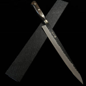 Miura MIURA Sujihiki Acier Bleu Super, martelé, finition noire, manche brun foncé (240 mm)