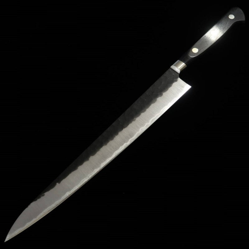 Miura MIURA Sujihiki Aogami Super, martelé, finition noire, manche en bois composite noir (240mm)