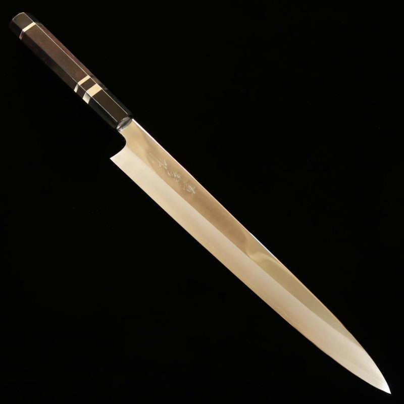 TADOKORO HAMONO “Makoto” Acabado espejo Acero Gingami No.3 Sujihiki Mango de ébano con virola de plata (270 mm)
