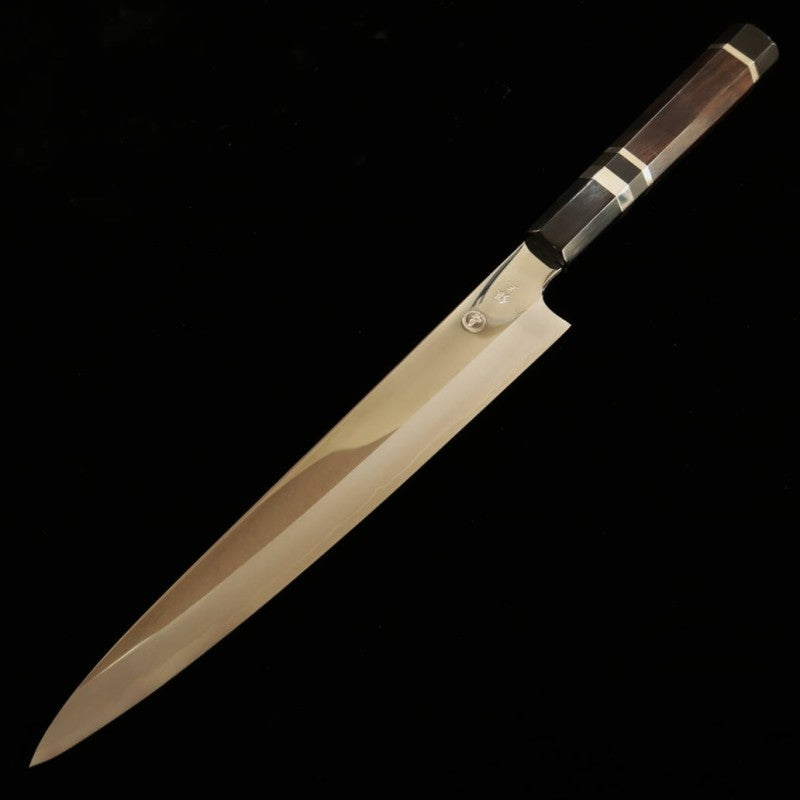 Sujihiki TADOKORO HAMONO Makoto Mirror Finish Ginsan Steel Ebony Silver Wrap Handle (240mm) 