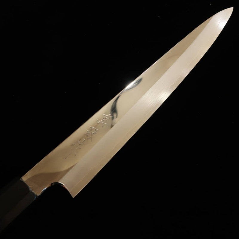Sujihiki TADOKORO HAMONO Makoto Mirror Finish Ginsan Steel Ebony Silver Wrap Handle (240mm) 