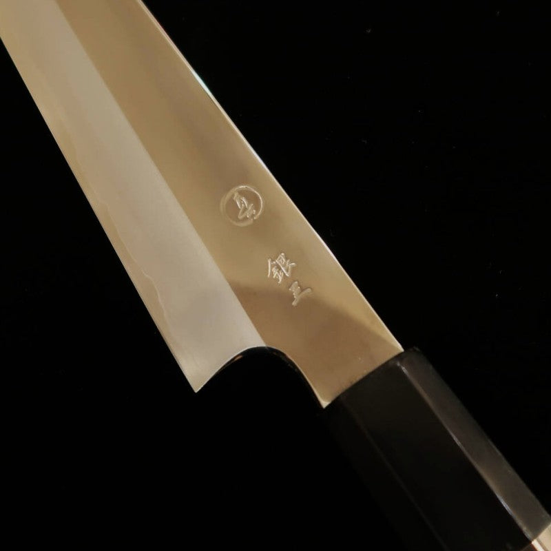 Sujihiki TADOKORO HAMONO Makoto Mirror Finish Ginsan Steel Ebony Silver Wrap Handle (240mm) 