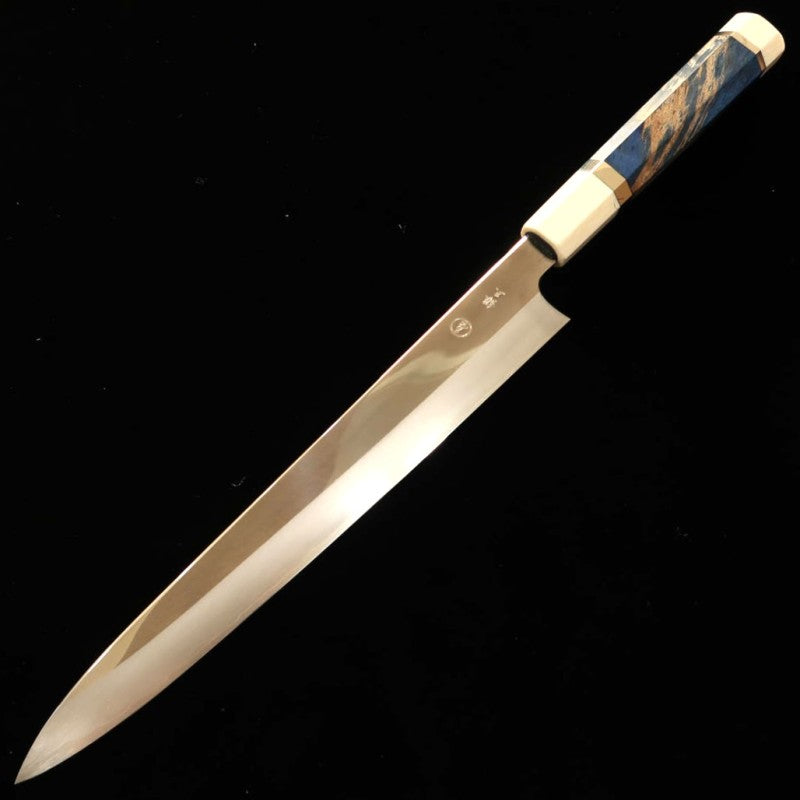 TADOKORO HAMONO Makoto Mirror Finish Ginsan Sujihiki Knife, Stabilized Wood (270mm)