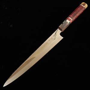 Cuchillo Tadokoro Hamono, obra de Makoto, acabado espejo, acero Gingami nº 3, sujihiki, mango de madera estabilizada (240 mm)