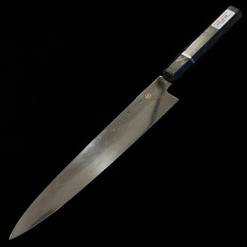 Suisin SUISIN Mizumoto Yaki, fabriqué par Miwa Ikeda, Wa-Sujihiki, acier Shirogami n°1, manche en ébène avec virole argentée, fourreau en magnolia inclus (240 mm)