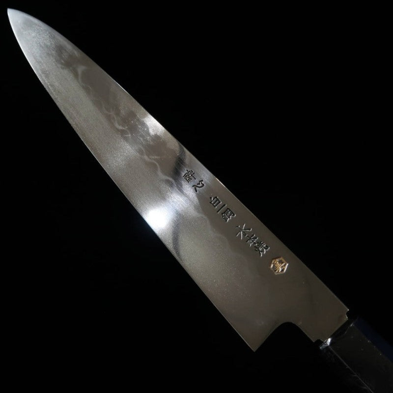 SUISIN Sujihiki Mizu-Honyaki Yoshikazu Ikeda Shirogami No. 1 Ebony silver-wrapped handle with magnolia sheath (240mm)