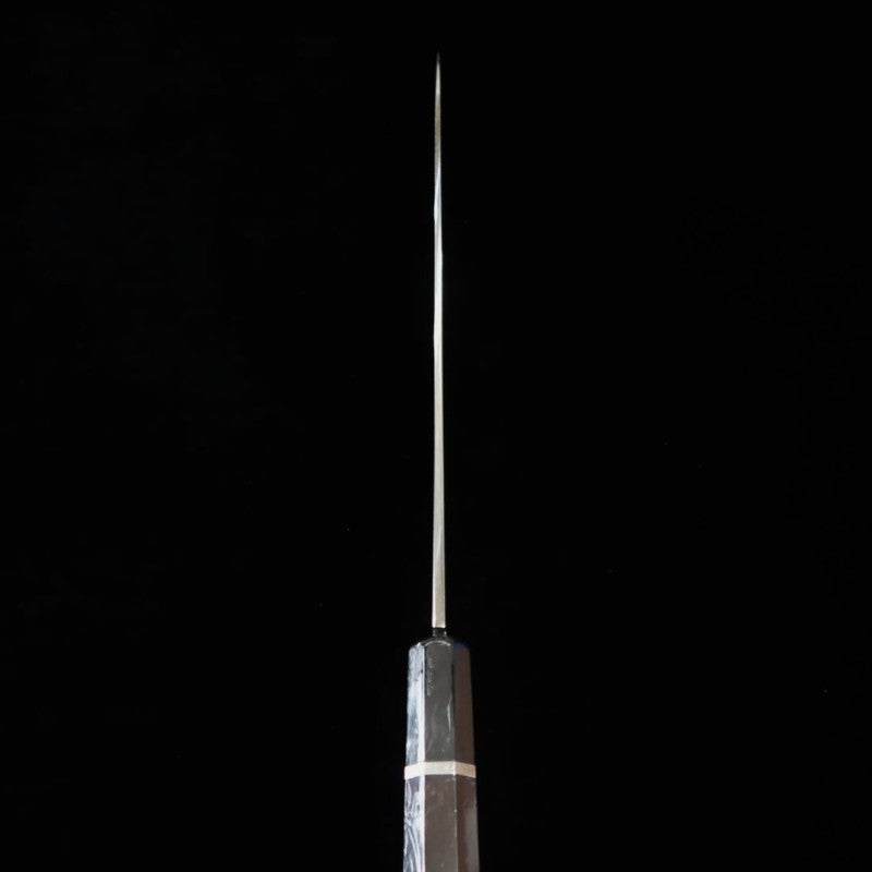 SUISIN Sujihiki Mizu-Honyaki Yoshikazu Ikeda Shirogami No. 1 Ebony silver-wrapped handle with magnolia sheath (240mm)
