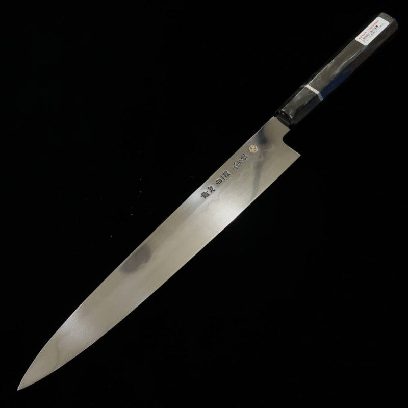 SUISIN Mizuhonyaki Ikeda Miwa Acier Blanc n°1, manche en ébène, fourreau en magnolia, couteau à trancher japonais (270 mm)