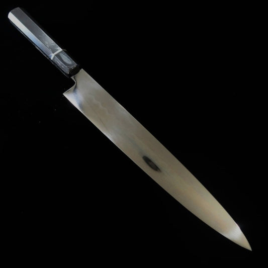 Sujihiki SUISIN Honyaki Shirogami No. 1 Cabo em ébano com bainha de magnólia por Ikeda Miwa (270mm)