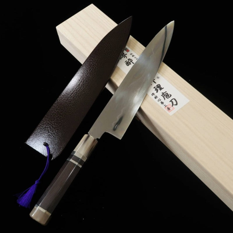 SUISIN Japanese Gyuto Fuji Mizu Honyaki Ikeda Yoshikazu White steel No.1 Ebony Handle Full Mirror Finish Lacquer Sheath Nishiki Bag Paulownia Box (270mm)