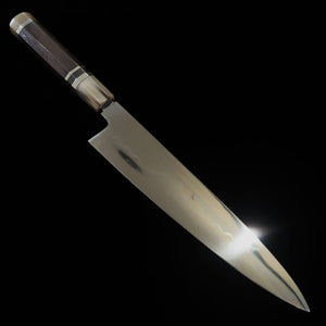 SUISIN Gyuto Fuji Mizu Honyaki Ikeda Yoshikazu Shirogami No. 1 Ebony Handle Full Mirror Finish Lacquer Sheath Nishiki Bag Paulownia Box (270mm)