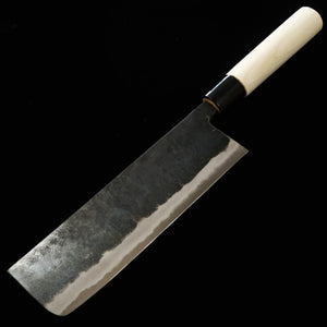 MIURA Wide Nakiri (Mochi-kiri) Shirogami No. 2 Kurouchi Magnolia Handle with ategi (185mm) 