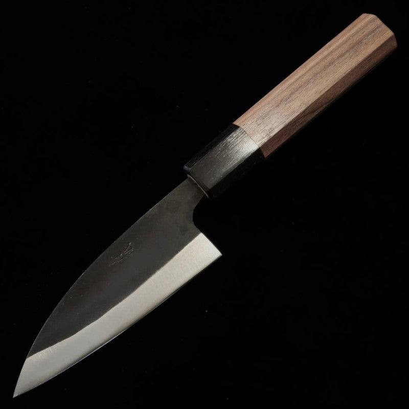 三浦 MIURA 幅広ペティ 青紙二号 黒打ち 胡桃柄 (105mm)