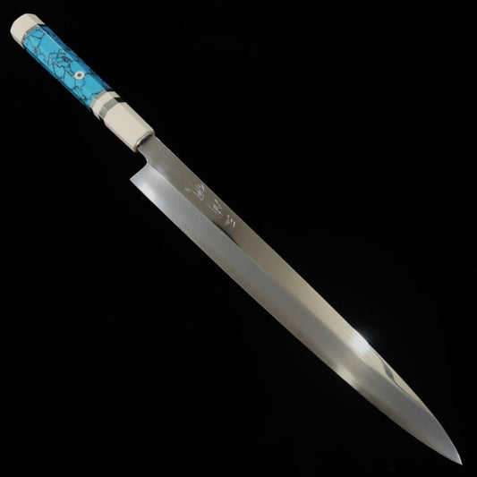 三浦佩 MIURA Obidama 柳刃 VG10 鏡面仕上げ ターコイズカスタムハンドル (300mm)