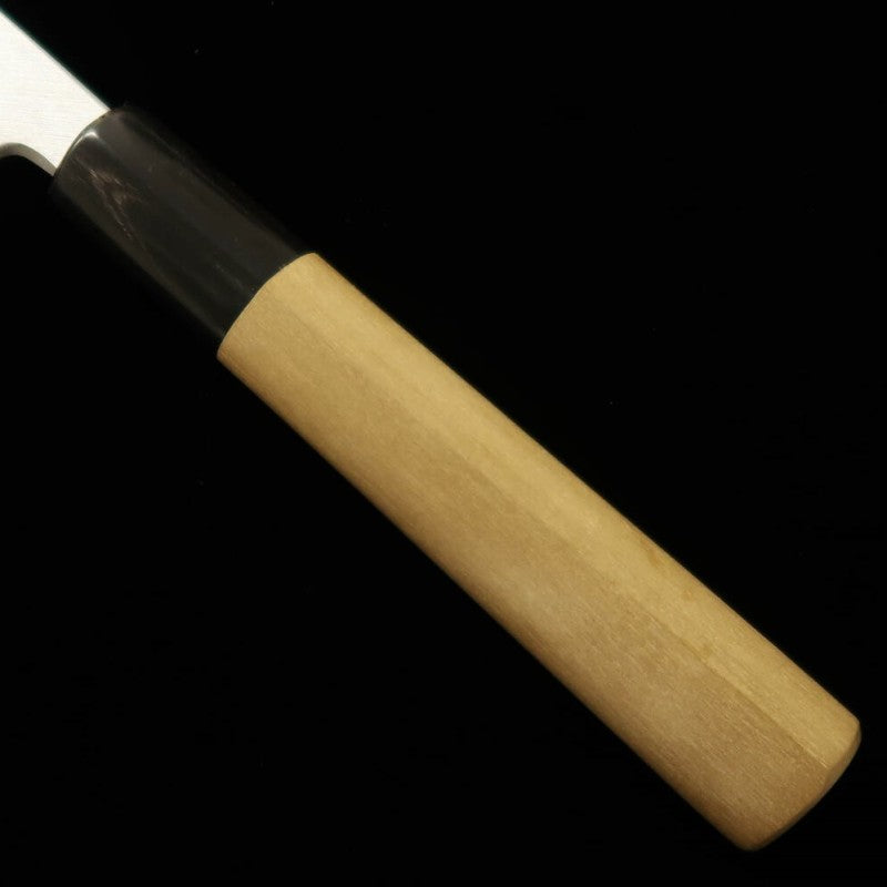 Miura 三浦 gama superior, yanagiba de acero blanco nº2, acabado kasumi, mango de magnolia tipo castaña, para zurdos (240/300 mm)