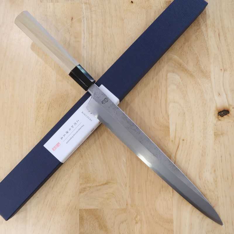 Sakai Kikumori SAKAI KIKUMORI Kikugetsu Nashiji Yanagiba Acier blanc n°2 Manche octogonal en magnolia (270/300mm)