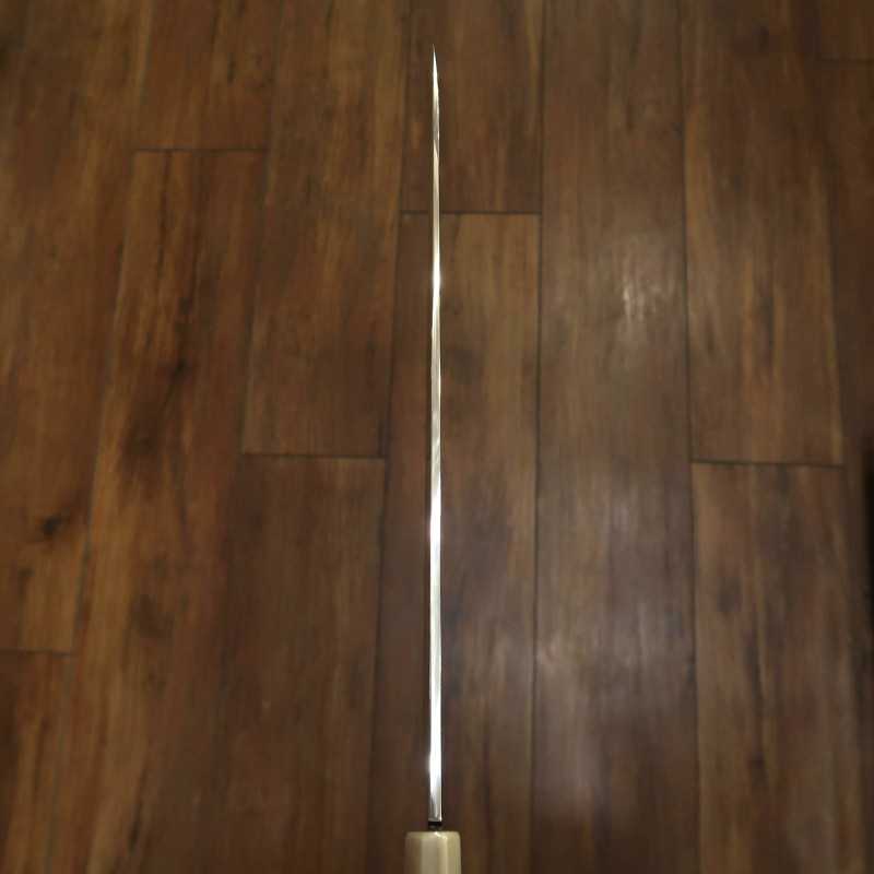 Yanagiba SUISIN obra de Ikeda Yoshikazu, shirogami no.2, acabado de espejo, mango de ébano y funda de magnolia (330mm)