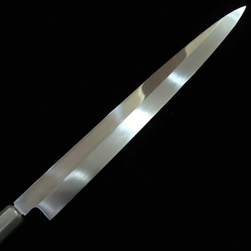 Yanagiba Mizu Honyaki SUISIN Aogami No. 2, acabamento espelhado cabo octogonal de ébano Ikeda (330mm)