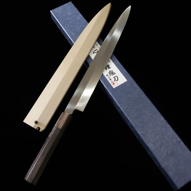 Yanagiba SUISIN Honyaki Miwa Ikeda Aogami No. 2 Ebony Handle with Magnolia Sheath (300mm)