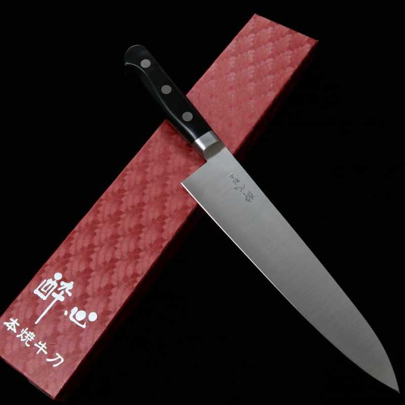 SUISIN yo-deba (cuchillo de estilo occidental), acero al carbono japonés, mango laminado negro (210/240 mm)