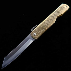 Japanese Folding knife HIGONOKAMI Blue Steel Brass Handle Genbu (72/90mm)