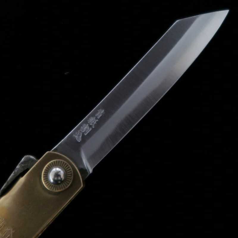 Japanese Folding knife HIGONOKAMI Blue Steel Brass Handle Genbu (72/90mm)