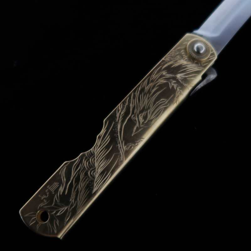 Japanese Folding knife HIGONOKAMI Blue Steel Brass Handle Phoenix (72/90mm)