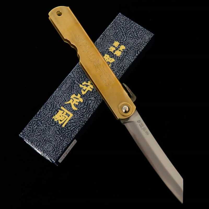 Japanese Folding knife HIGONOKAMI Blue Steel Brass Handle Phoenix (72/90mm)