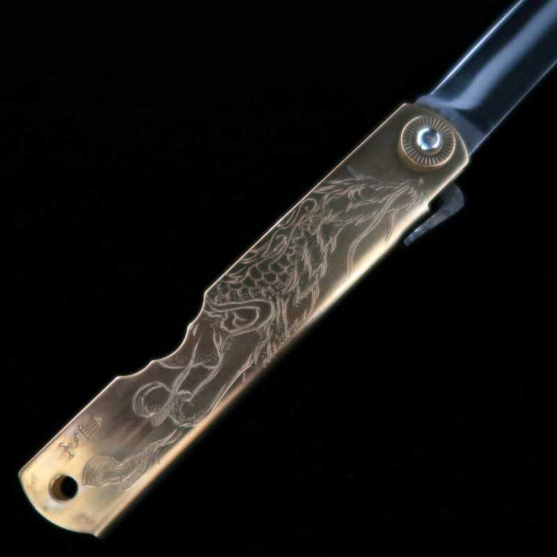 Japanese Folding knife HIGONOKAMI Aogami Brass Handle Kirin (72/90mm)