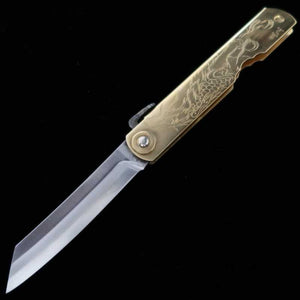 Japanese Folding knife HIGONOKAMI Aogami Brass Handle Kirin (72/90mm)