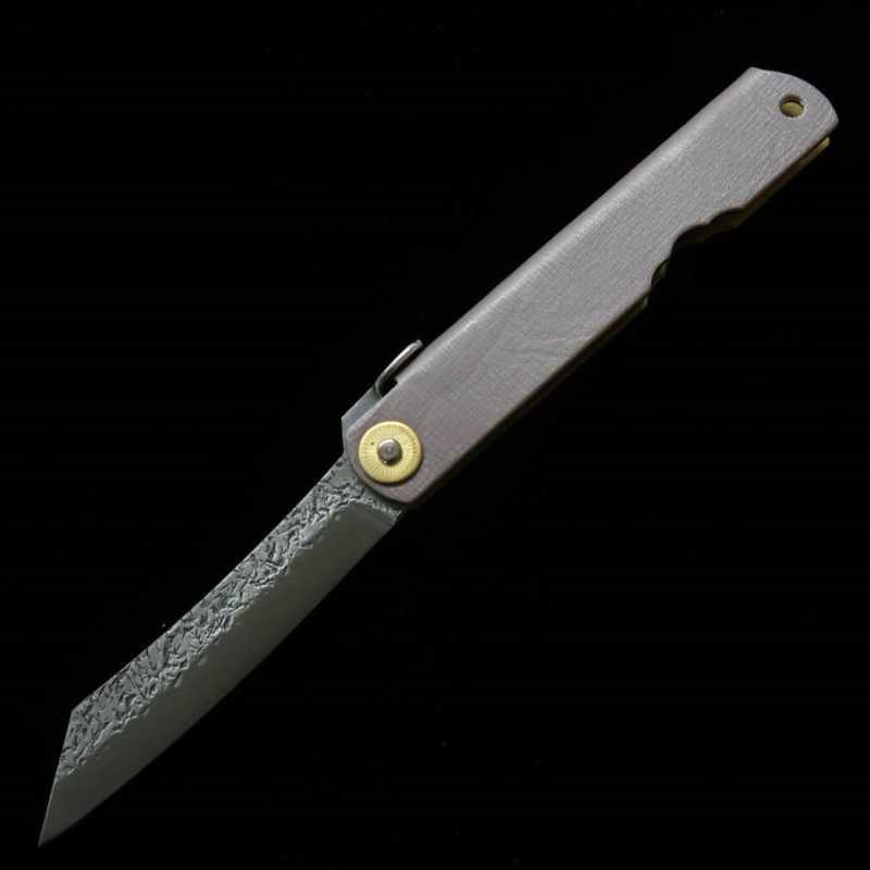 永尾かね駒製作所 HIGONOKAMI 肥後守 VG10 鎚目革ハンドルグレー (72mm)