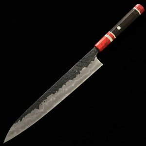 Kisuke KISUKE [Enn] Manaka Hamono Sujihiki Aogami n°1 Finition noire martelée Damas Kasumi custom manche rouge (270 mm)