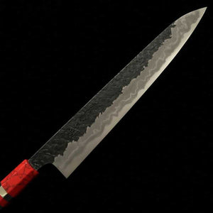 Kisuke KISUKE [Enn] Manaka Hamono Sujihiki Aogami n°1 Finition noire martelée Damas Kasumi custom manche rouge (270 mm)