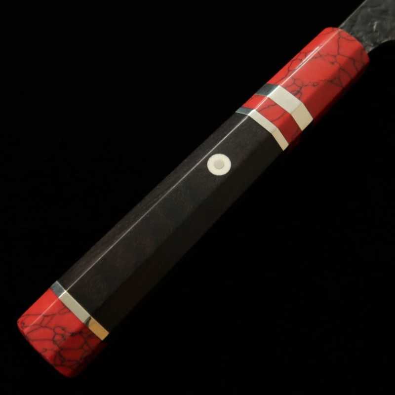 Kisuke KISUKE [Enn] Manaka Hamono Sujihiki Aogami n°1 Finition noire martelée Damas Kasumi custom manche rouge (270 mm)
