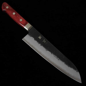 Santoku MIURA Aogami Super Lâmina Preta Textura Pera Cabo Vermelho (180mm)