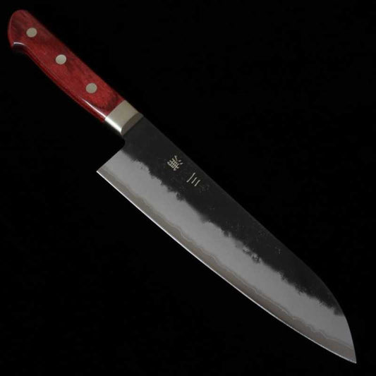 Santoku MIURA Aogami Super, Black Uchiuchi Nashiji Red Plywood (180mm)