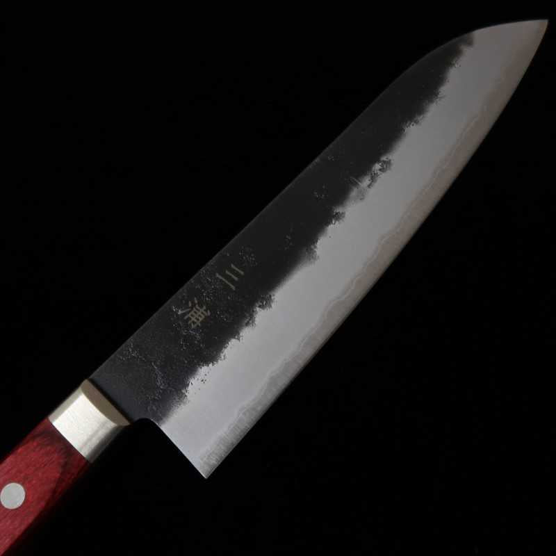 Santoku MIURA Aogami Super Lâmina Preta Textura Pera Cabo Vermelho (180mm)