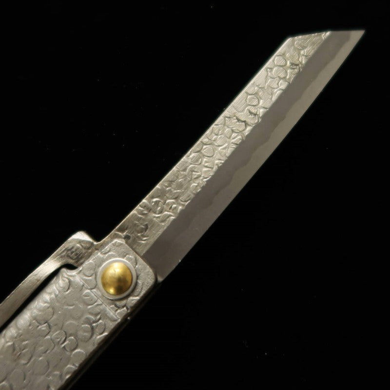 Tomita Higo Petit couteau Higo forgé en fer doux, martelé, type couteau, grand, avec coffret en bois de paulownia et pochette de rangement (75 mm)