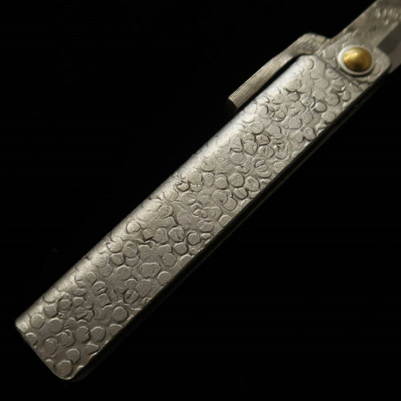 Tomita Higo Petit couteau Higo forgé en fer doux, martelé, type couteau, grand, avec coffret en bois de paulownia et pochette de rangement (75 mm)