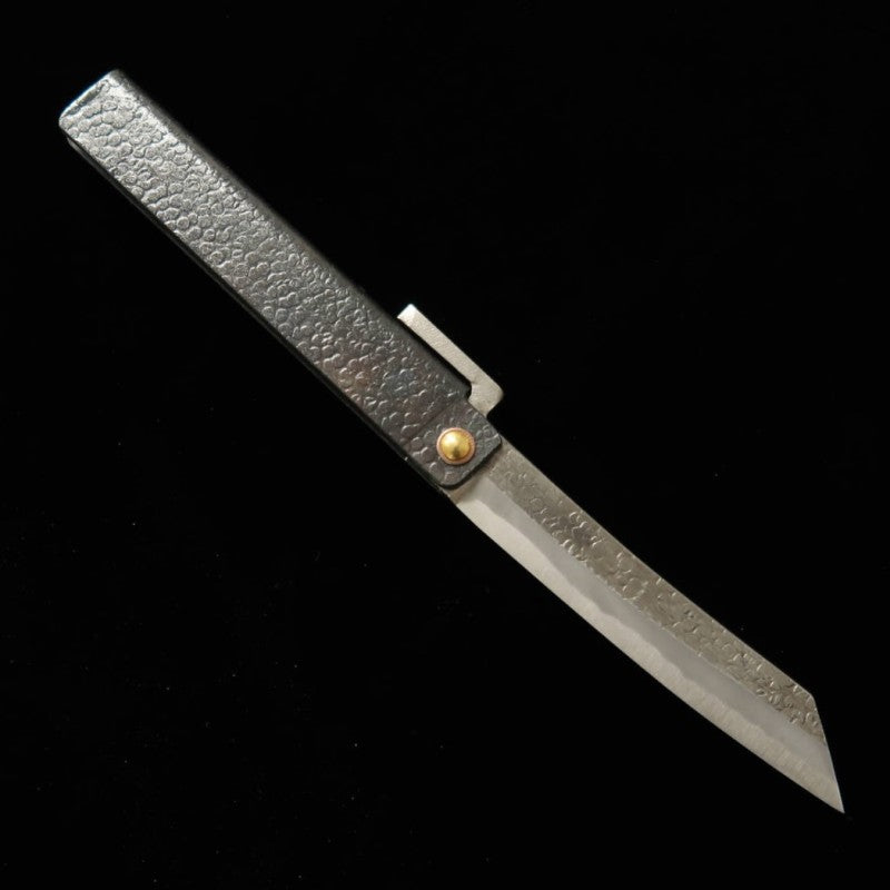 TOMITA Higonokogatana fer doux forgé, grande lame type sabre martelé, finition noire, avec boîte en paulownia et pochette de rangement (95 mm)