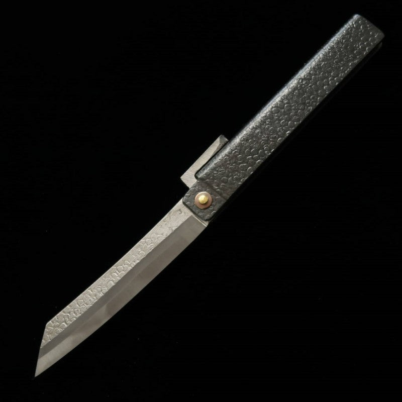 TOMITA Higonokogatana fer doux forgé, grande lame type sabre martelé, finition noire, avec boîte en paulownia et pochette de rangement (95 mm)