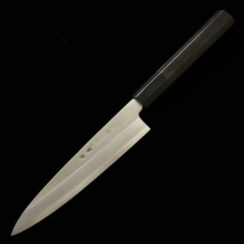 Petty MIURA Itadaki Top Sakai Yoshikazu White Steel Shinogi Finish Ebony Octagonal Handle (150mm)
