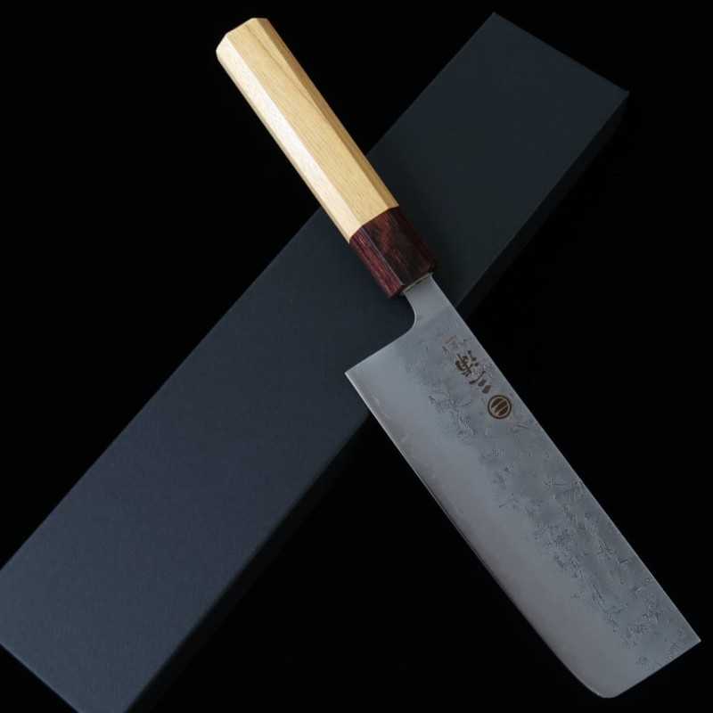 Nakiri MIURA Stainless Steel SLD Satin Nashi Texture with Keyaki Octagonal Handle (165mm)