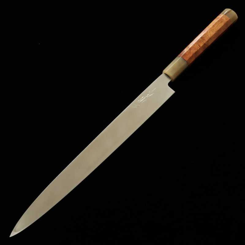 MIURA, Yanagiba, Gin-san n°3, Rainure pour l'écoulement du sang, manche en bubinga, fourreau en magnolia (300 mm)
