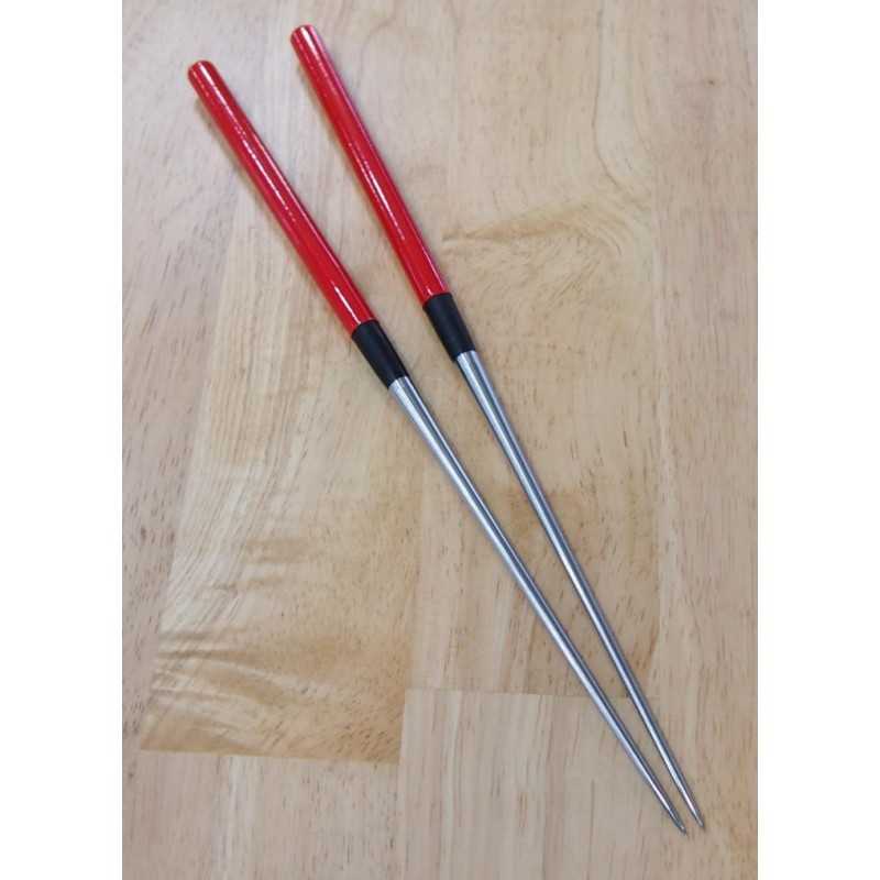 MORIBASHI palillos para emplatar de acero inoxidable con mango lacado rojo (290/320 mm)