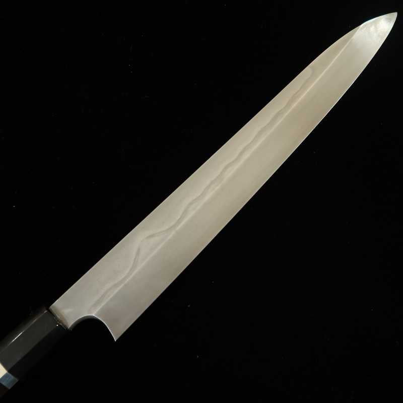 NIGARA Yanagiba Shirogami No. 1 Honyaki Silver Wrapped Ebony Handle (300mm)