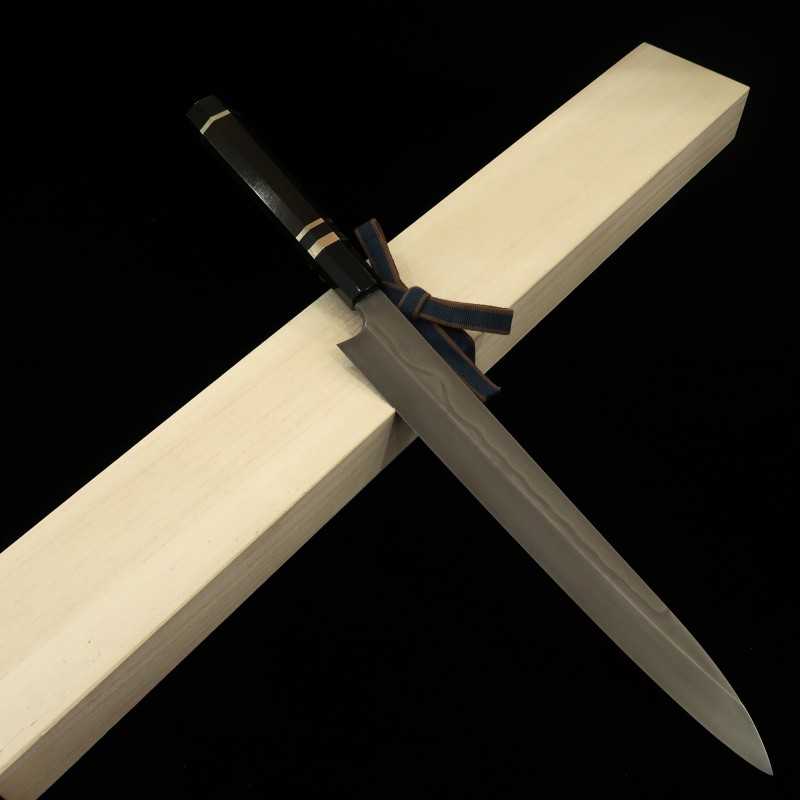 NIGARA Yanagiba Shirogami No. 1 Honyaki Silver Wrapped Ebony Handle (300mm)